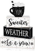 Marsui 4 Pcs Winter Table Decorations Wooden Let It Snow Tiered Tray Decor by Marsui