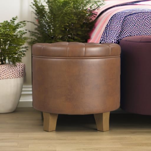 Homepop Home Decor | Upholstered Round Faux Leather Tufted Foot Rest Ottoman | - Image 8