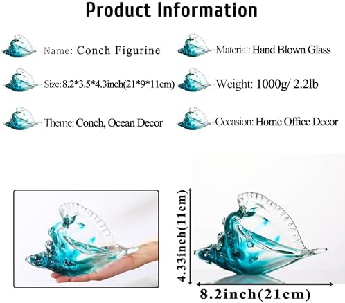 Qianwei Hand Blown Glass Conch Shell Figurines Ornament - Seashell Handmade Sea Animals for Home Crystal Glass Sculpture Coastal Decor - Ocean Beach Sea Shell Collection for Birthday Gift - Image 2