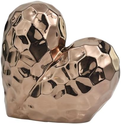 Deco 79 Ceramic Heart Decorative Sculpture Dimensional Angled Origami Inspired Home Decor Statue with Faceted Exterior, Accent Figurine 12" x 6" x 11", Rose Gold by Unknown