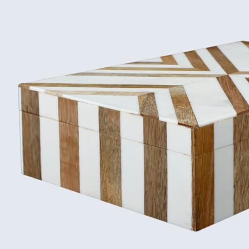 Handicrafts Home Large Decorative Wooden Storage Box with Lid,10x6x2.5 In - Image 5