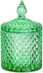 Sizikato Diamond Faceted Glass Candy Jar with Lid, 10oz Green Decorative Jar, Nut Jar, Dried Fruit Storage Jar. by Sizikato