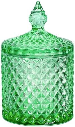 Sizikato Diamond Faceted Glass Candy Jar with Lid, 10oz Green Decorative Jar, Nut Jar, Dried Fruit Storage Jar. by Sizikato