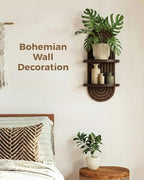 Bamworld Boho Wall Decor Plant Wall Shelf Mid Century Modern Decor Hanging 22in Plant Shelf 2-Tier Wooden Floating Shelves Walnut - Image 4