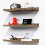 RICHER HOUSE 3-Set Floating Shelves with Lip, Brown Small Wall Shelf, 16In by RicherHouse