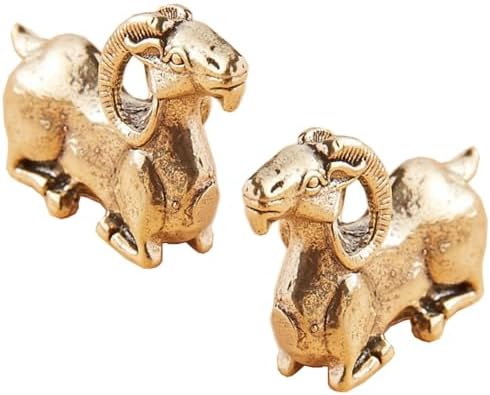 2-Pack Mini Solid Brass Goat Figurines, Vintage Kneeling Ram Statue Set, Small Metal Animal Sculpture Ornament for Tabletop Shelf Tea Room Decor, Collectible Gift (1.2" H × 1.6" L Each) by YahuLando
