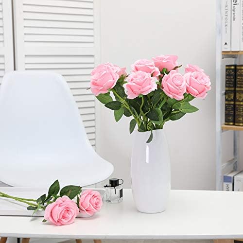 10pcs Pink Roses Artificial Flowers, Realistic Faux Rose with Long Stem - Image 6