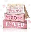 Yuntau 4 Pcs Pink Christian Table Decor Wooden Bow Decor Blocks Sign by Yuntau