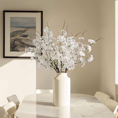 Artificial Cherry Blossom Branches 27.6In Silk Cherry Blossom Branches Long Stem Artificial Flowers for Tall Vase, for Home Decor, Spring Decor,Weddings Decor, Party&Festival Gifts 12PCS,White - Image 5