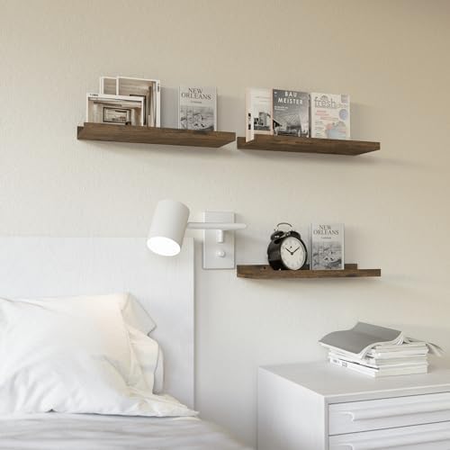 RICHER HOUSE 3-Set Floating Shelves with Lip, Brown Small Wall Shelf, 16In - Image 5