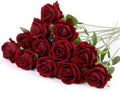 12 Pcs Artificial Rose Flowers, Dark Red Silk Roses with Long Stems, Realistic Fake Roses for Wedding Centerpiece Party Home and Office DIY Decor by Solivya