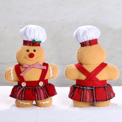 BWFY Set of 2 Christmas Decorations Indoor Gingerbread Man with Chef Hat Bowknot for Christmas Ornament Home Decor Gingerbread Doll for Gift Door Window Table Tree Holiday Xmas Season Decor - Image 6