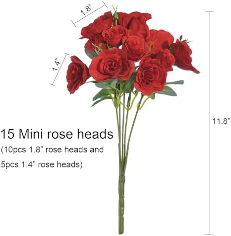 Silk Roses Flower Bouquet 4 Bundles 60 Heads for Wedding Home, Red - Image 6