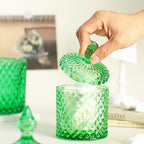 Sizikato Diamond Faceted Glass Candy Jar with Lid, 10oz Green Decorative Jar, Nut Jar, Dried Fruit Storage Jar. - Image 3