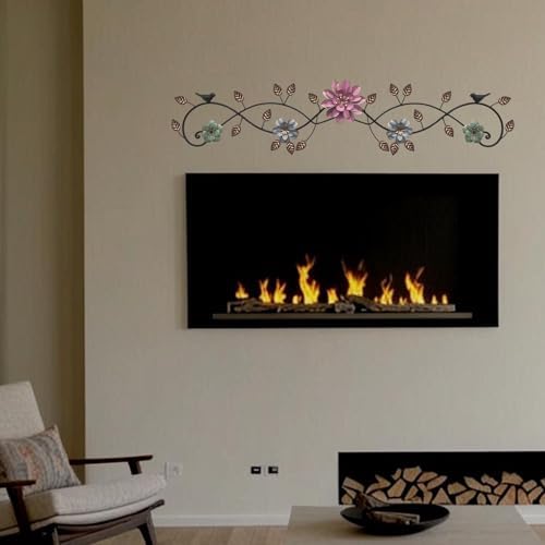 Birminwind Metal Flower Wall Art above Door: 3D Floral Wall Décor above Window with Bird Leaves - 32.28" French Country Decoration above Bed Couch Tv (Colorful) - Image 5