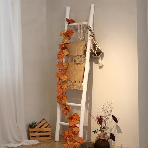 FUIN Blanket Ladder, 6ft Rustic Solid Wood Decorative Ladder, White - Image 4
