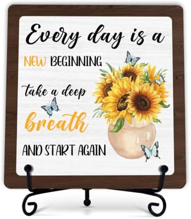 Home Decor for Rustic Farmhouse, Sunflower Wooden Sign for Living Room Kitchen Counter Entryway Table Book Shelf Mantle Decor (A10) by Fbitey