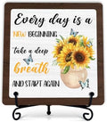 Home Decor for Rustic Farmhouse, Sunflower Wooden Sign for Living Room Kitchen Counter Entryway Table Book Shelf Mantle Decor (A10) by Fbitey