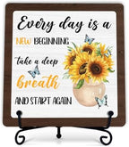 Home Decor for Rustic Farmhouse, Sunflower Wooden Sign for Living Room Kitchen Counter Entryway Table Book Shelf Mantle Decor (A10) by Fbitey