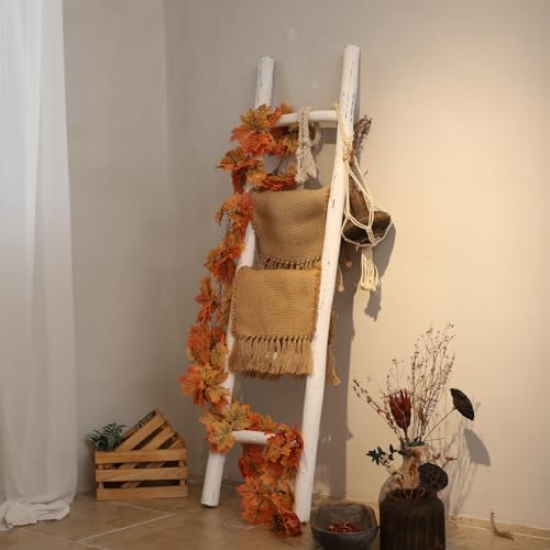 FUIN Blanket Ladder, 57in Rustic Wood Decor Rack, Fully Assembled, White - Image 4