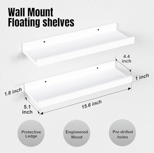 RICHER HOUSE 5-Set Floating Shelves with Lip, White Wall Mounted Wood Shelf - Image 3