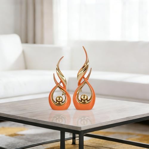 2 PCS Orange Gold Ceramic Statues For Home Decor Accents, Modern Abstract Art Sculptures, Elegant Tabletop Decorative Objects For Dining Room, Entryway, Tv Stand, Mantel, Coffee Table Centerpieces - Image 6
