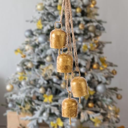 Hananona Gold Vintage Bells with Hanging Rope, Decorative Metal Cow Bells for Weddings, Parties, and Christmas DIY Wreaths, Home Decor (1) by HANANONA