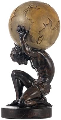 Lukitas Atlas Holding Up World Statue and Sculpture, Brown, Resin 11.5'' - Image 4