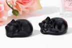 QINJIEJIE Black Obsidian Cat Crystals Decor Matt Sleeping Cat Statue Gifts - Image 3