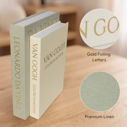 MAOBUYOU Decorative Storage Books Set of 2, Linen Cover, Gold Letters, White and Green - Image 2