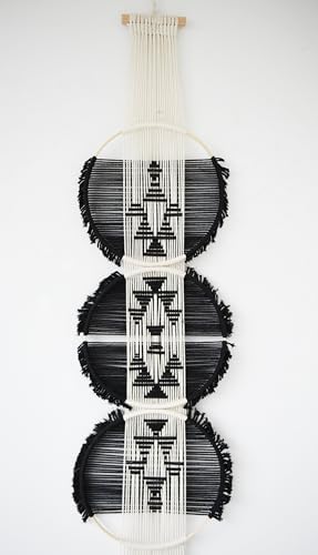 Macrame Wall Hanging Black White Modern Wall Art Geometric 11.8"W*64"L - Image 4