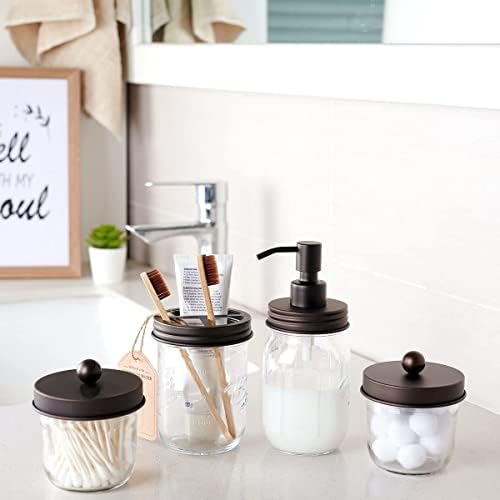 Amolliar Mason Jar Bathroom Accessories Set(4 Pack) -Bronze-Lotion Soap Dispenser&Qtip Holder Set&Toothbrush Holder-Rustic Farmhouse Decor Apothecary Jar Bathroom Countertop,Vanity Organize (Bronze) - Image 6