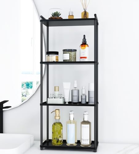 VOTZAAQ Matte Black 4 Tier Bathroom Organizer Countertop, Stainless Steel Perfume Tray and Vanity Countertop Shelf, Makeup Skin Care Bathroom Organizers and Storage for Dresser, Kitchen - Image 2
