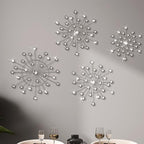 Blulu 4 Pcs Silver Wall Decor, Bling Crystal Starburst Metal Wall Art by Blulu