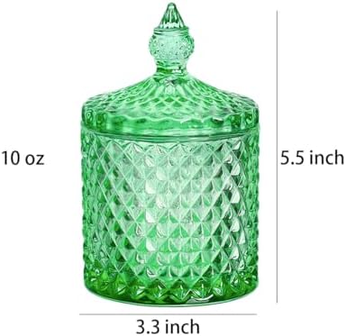 Sizikato Diamond Faceted Glass Candy Jar with Lid, 10oz Green Decorative Jar, Nut Jar, Dried Fruit Storage Jar. - Image 2