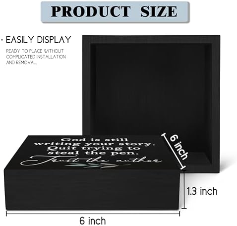 SRADMO God Is Still Writing Your Story Wood Box Sign Desk Decor 6x6, Christian Bible Verse Decor Black Wooden Box for Home Office, Inspirational Table Decorative Accessories (Black) - Image 7