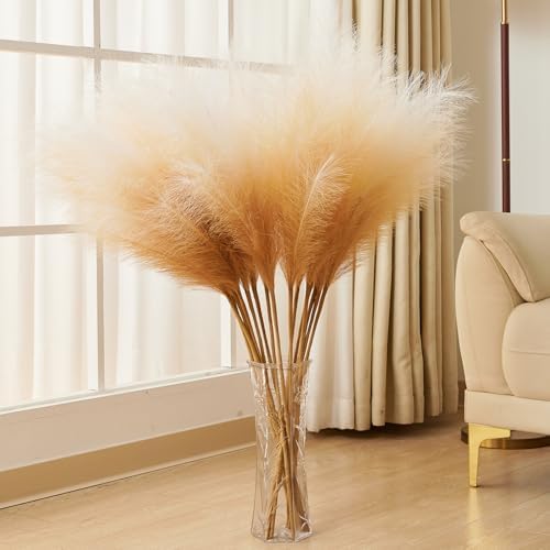 7 Pcs Faux Pampas Grass-45 Inches/3.75ft Large Boho Decor Fluffy Artificial Pompas Grass Décor Tall Vase Filler for Home Wedding Decoration (Beige Gradient, 7) - Image 4