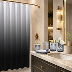 Black Glass Bathroom Accessories Set with Shower Curtain and Liner, 7-Piece Bathroom Decor Set, Soap Dispenser, Toothbrush Holder, Soap Dish, Vanity Tray, Complete Bathroom Makeover Set - Image 6