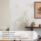 Gold Metallic Wall Decals Peel and Stick Floral Wall Stickers Large Sketch Minimal Line Transfer for Women Living Room Bedroom Decor, Peony - Image 6