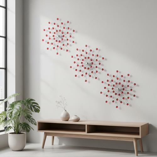ZEXUIRU 3 Set Silver Starburst Wall Art for Home Decor Metal Bling Crystal Rhinestones Sunburst Wall Decor Sparkling Rhinestone Art Accent Silver - 13in - Image 3