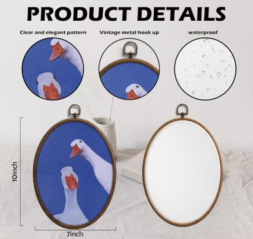 Vintage Whimsical Goose Art, Cottage Core Oval Wall Decor, Waterproof - Image 2