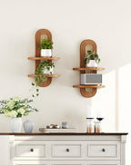 Floating Shelves for Wall,Boho Home Wall Decor,2-Tier Rattan Plant Shelf,Mid Century Hanging Small Decorative Shelf,Natural Wood Shelves for Living Room,Bedroom,House,Office,2-Pack (Walnut) - Image 6
