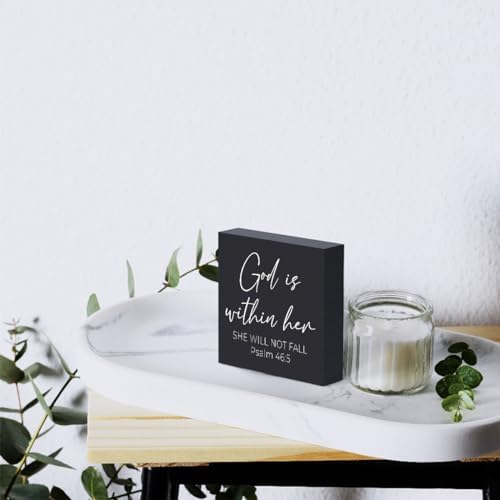 Christian Gifts for Women Motivational Scripture Bible Verse Desk Decor Wood Sign Rustic Black Wooden Box Sign for Home Office Living Room Bedroom Table Shelf Religious Decor Birthday Christmas - Image 6