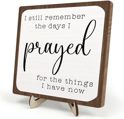 I Still Remember the Days I Prayed Wooden Sign, Christian Sign Home Decor Wooden Plaque for Rustic Home Farmhouse Office Living Room Desk Shelf Decor (White&Brown, 5.9x5.9inches) by DMADNF