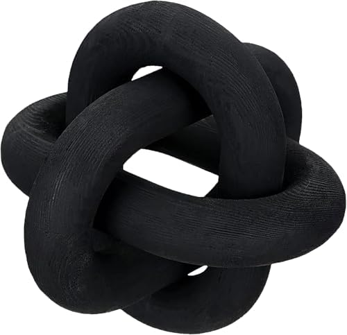 Wood Knot Chain Link Decor - 3 Link Boho Wooden Hand Carved Decorative Wooden Links Knots for Coffee Table Entryway Modern Farmhouse Shelf Decoration (Black) by DEERWINUniqueHomeDecor