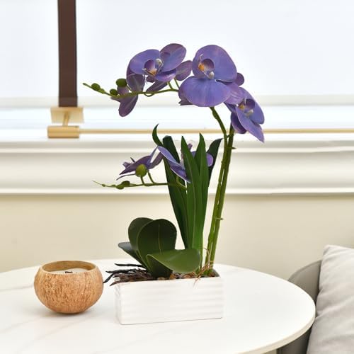Artificial Real Touch Orchid Flowers with White Ceramic Vase, Lavender - Image 6