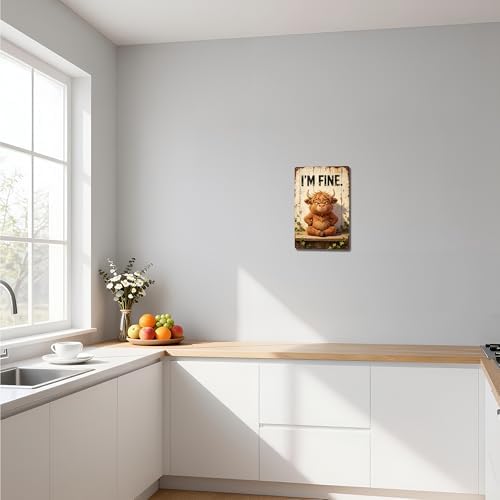 Grumpy Highland Cow with I'M FINE Funny Slogan Vintage Wall Art,Premium Solid Aluminum Metal Sign, Rustic Farmhouse Decor for Bathroom Bar Home, Multipurpose Novelty Wall Plaque Gift 8x12 Inch - Image 4