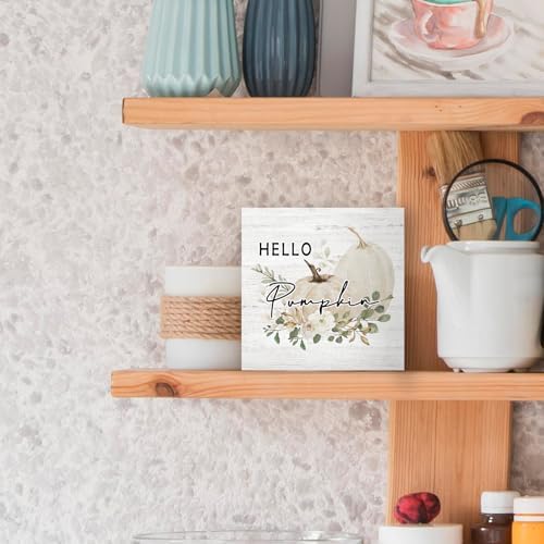 Fall Pumpkin Wooden Box Decor, Rustic Autumn Theme Farmhouse Wooden Block Decorations for Home Room Wall Tabletop Shelf, White Pumpkin Square Sign - Image 5