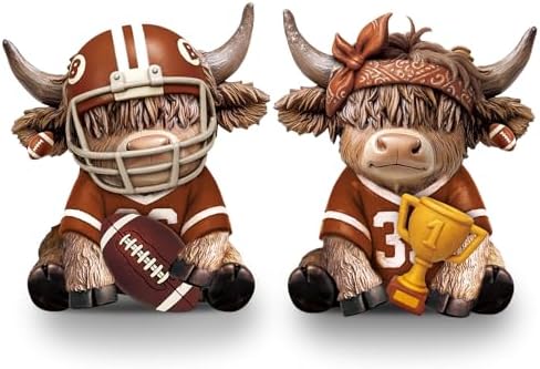 Wesiti 2 Pcs Highland Cow Figurines Football Resin Set Helmet Trophy by Wesiti