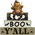 Putuo Decor Halloween Highland Cow Table Decor, Wooden Boo Yall Shelf Sign by PUTUODECOR